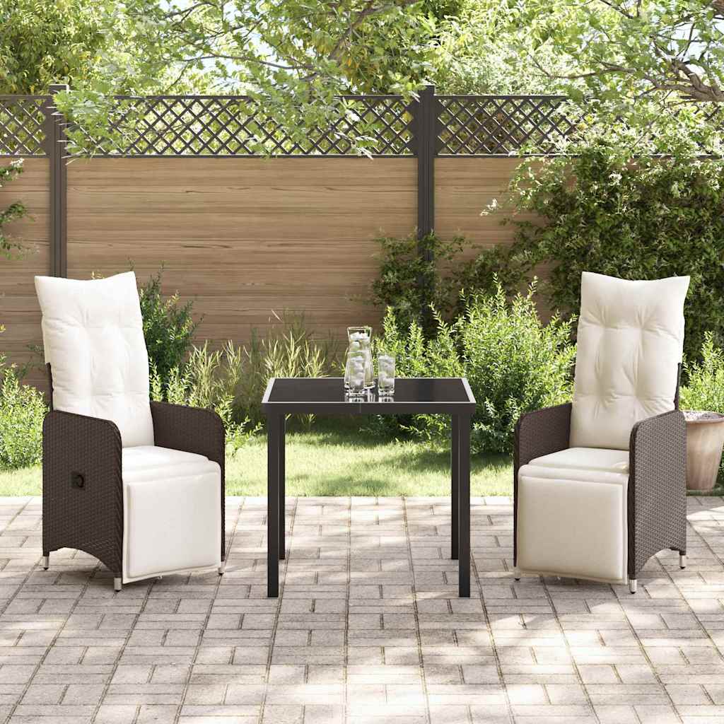 Set da Pranzo per Giardino 3 pcs Marrone Poly Rattan - homemem39