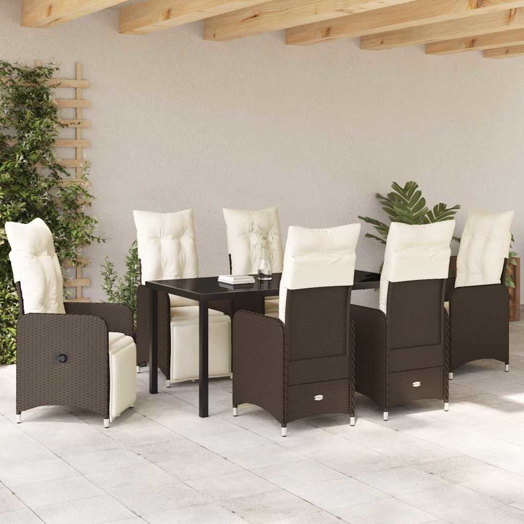 Set da Pranzo per Giardino 7 pcs Marrone Poly Rattan - homemem39