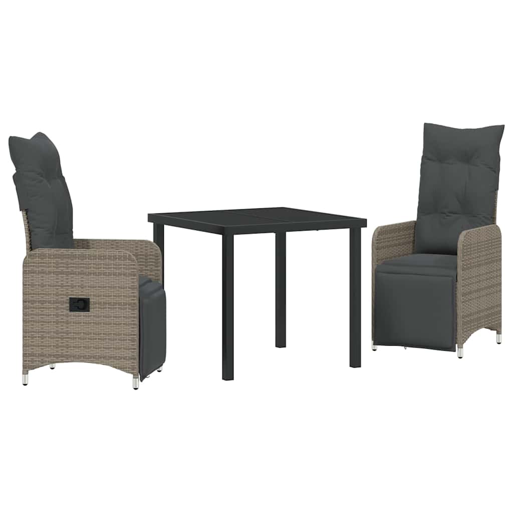 Set da Pranzo per Giardino con cuscino 3 pcs Grigio Poly Rattan - homemem39