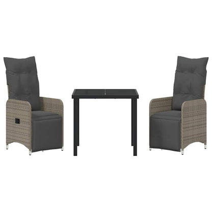 Set da Pranzo per Giardino con cuscino 3 pcs Grigio Poly Rattan - homemem39