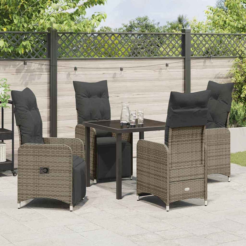 Set da Pranzo per Giardino con cuscino 5 pcs Grigio Poly Rattan - homemem39