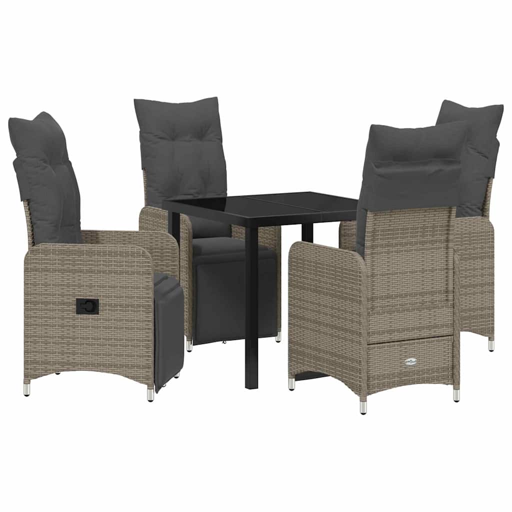 Set da Pranzo per Giardino con cuscino 5 pcs Grigio Poly Rattan - homemem39