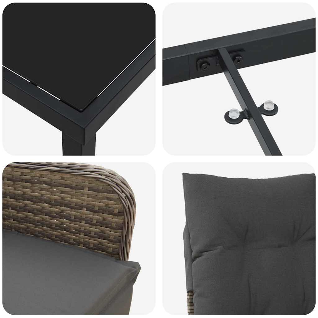 Set da Pranzo per Giardino con cuscino 5 pcs Grigio Poly Rattan - homemem39