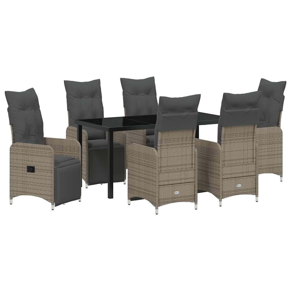 Set da Pranzo per Giardino con cuscino 7 pcs Grigio Poly Rattan - homemem39