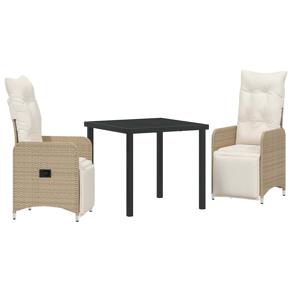 Set da Pranzo per Giardino con cuscino 3 pcs Beige Poly Rattan - homemem39