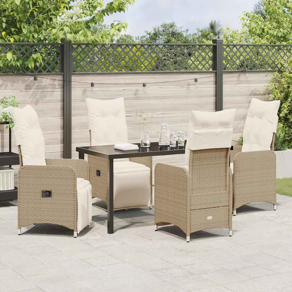 Set da Pranzo per Giardino con cuscino 5 pcs Beige Poly Rattan - homemem39