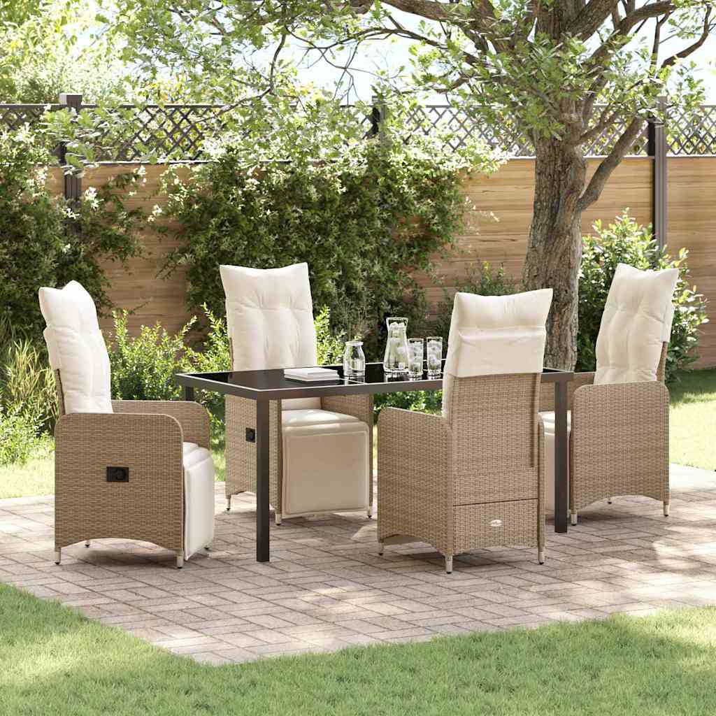 Set da Pranzo per Giardino con cuscino 5 pcs Beige Poly Rattan - homemem39