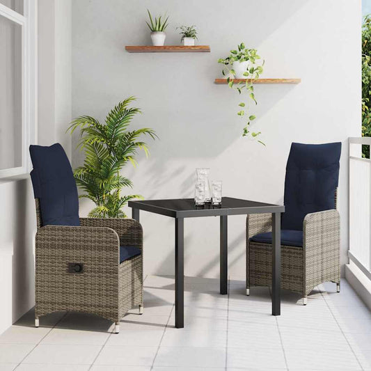 Set da Pranzo per Giardino 3 pcs Grigio polyrattan - homemem39