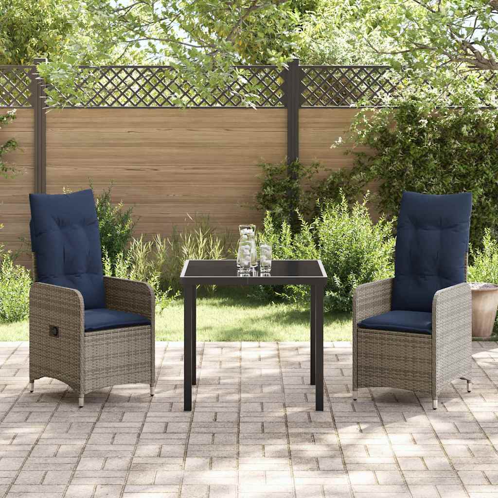 Set da Pranzo per Giardino 3 pcs Grigio polyrattan - homemem39