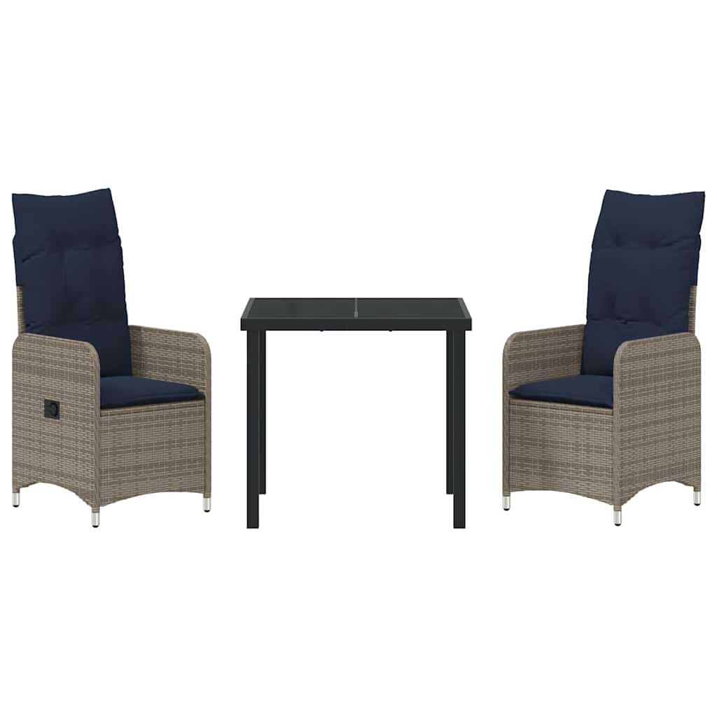 Set da Pranzo per Giardino 3 pcs Grigio polyrattan - homemem39