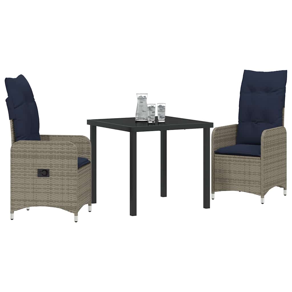Set da Pranzo per Giardino 3 pcs Grigio polyrattan - homemem39