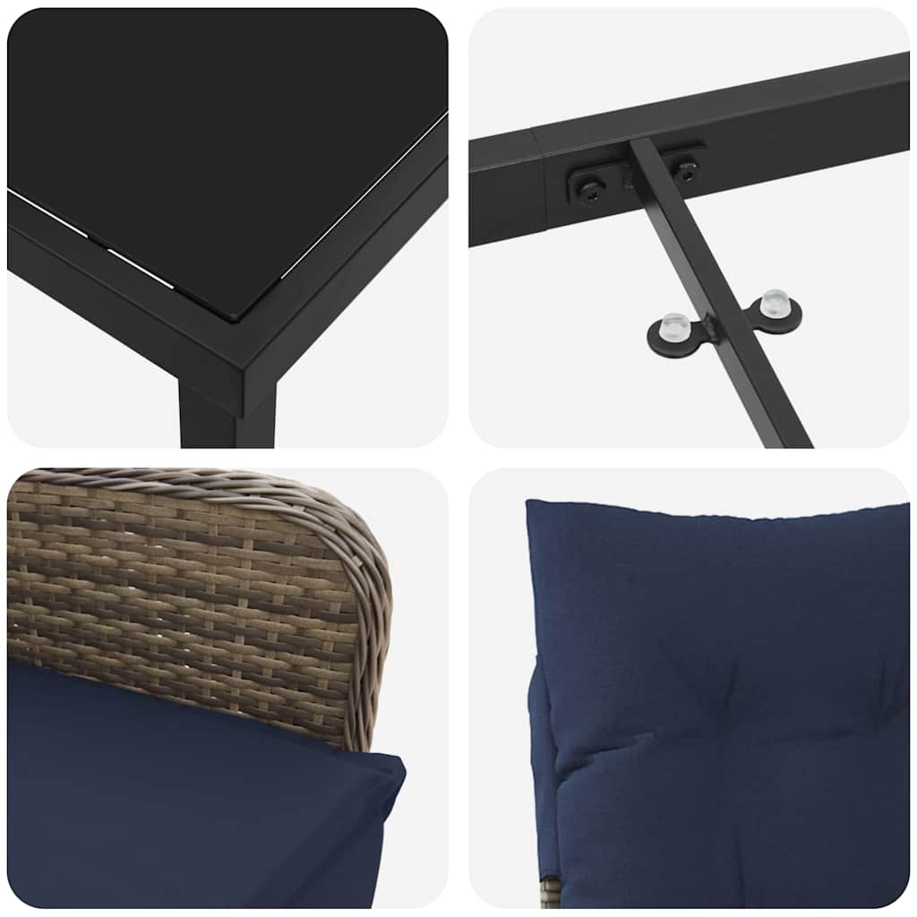 Set da Pranzo per Giardino 3 pcs Grigio polyrattan - homemem39