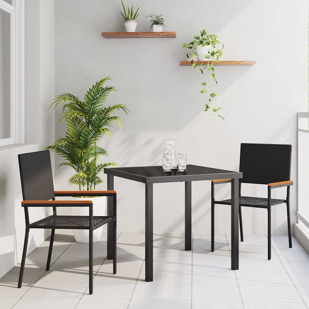Set da Pranzo per Giardino 3 pcs Nero Poly Rattan - homemem39