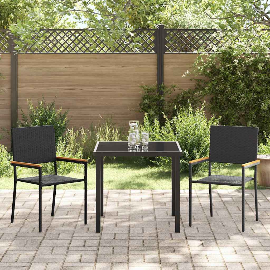 Set da Pranzo per Giardino 3 pcs Nero Poly Rattan - homemem39