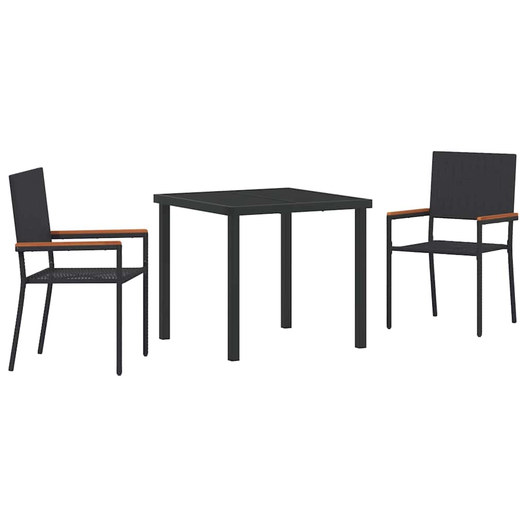 Set da Pranzo per Giardino 3 pcs Nero Poly Rattan - homemem39