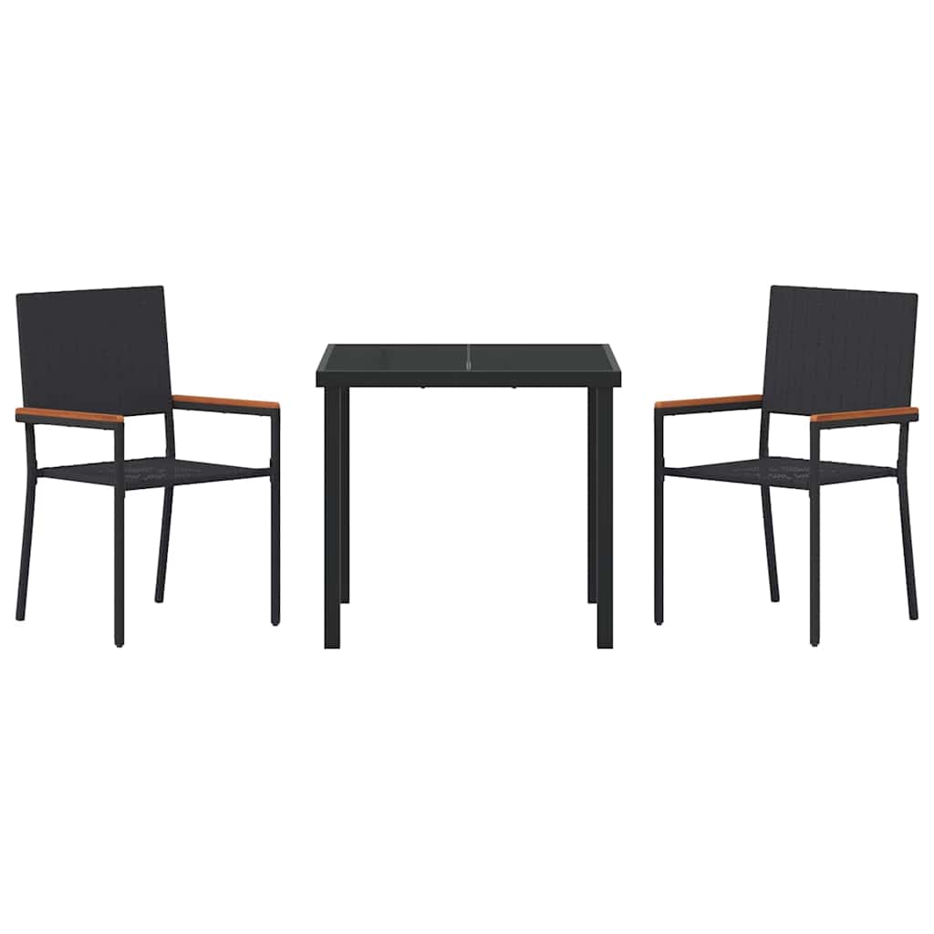 Set da Pranzo per Giardino 3 pcs Nero Poly Rattan - homemem39