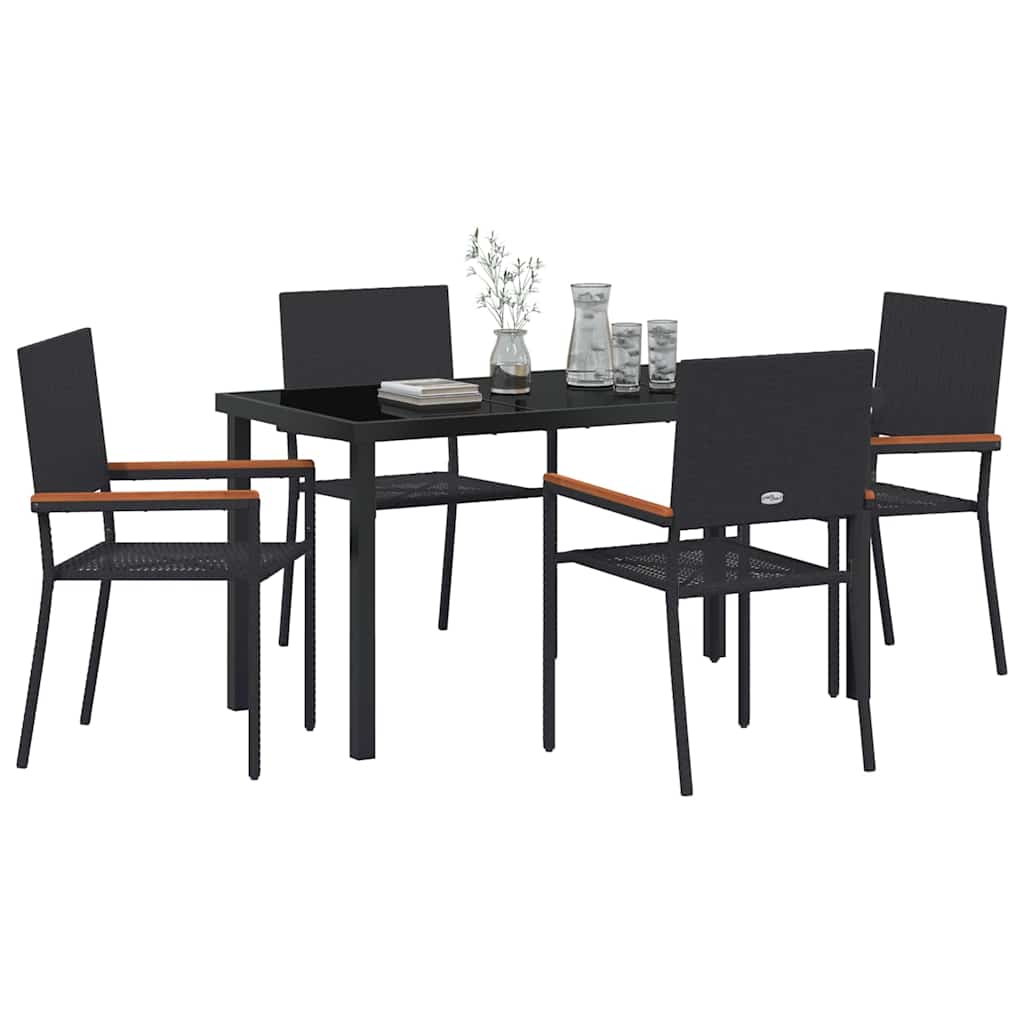 Set da Pranzo per Giardino 5 pcs Nero Poly Rattan - homemem39