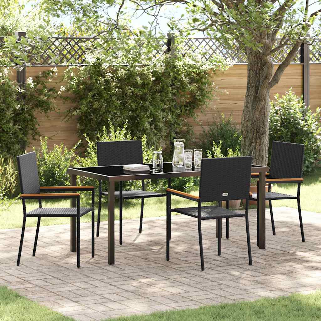 Set da Pranzo per Giardino 5 pcs Nero Poly Rattan - homemem39