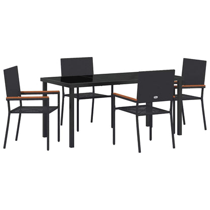 Set da Pranzo per Giardino 5 pcs Nero Poly Rattan - homemem39