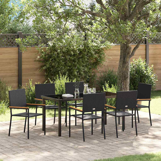 Set da Pranzo per Giardino 7 pcs Nero Poly Rattan - homemem39