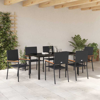 Set da Pranzo per Giardino 7 pcs Nero Poly Rattan - homemem39