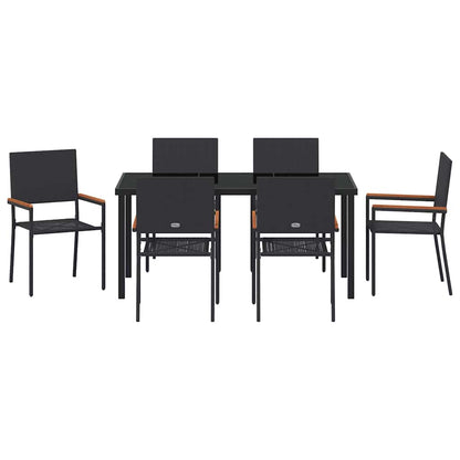 Set da Pranzo per Giardino 7 pcs Nero Poly Rattan - homemem39