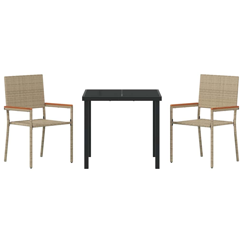 Set da Pranzo per Giardino 3 pcs Beige Poly Rattan - homemem39