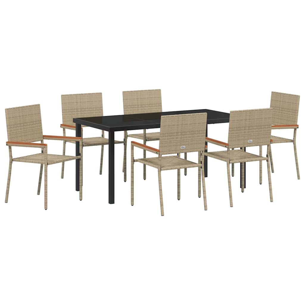 Set da Pranzo per Giardino 7 pcs Beige Poly Rattan - homemem39