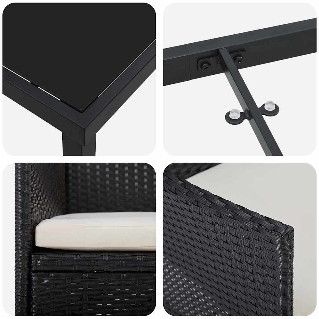 Set da Pranzo per Giardino con cuscino 3 pcs Nero Poly Rattan - homemem39