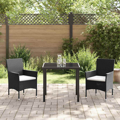 Set da Pranzo per Giardino con cuscino 3 pcs Nero Poly Rattan - homemem39