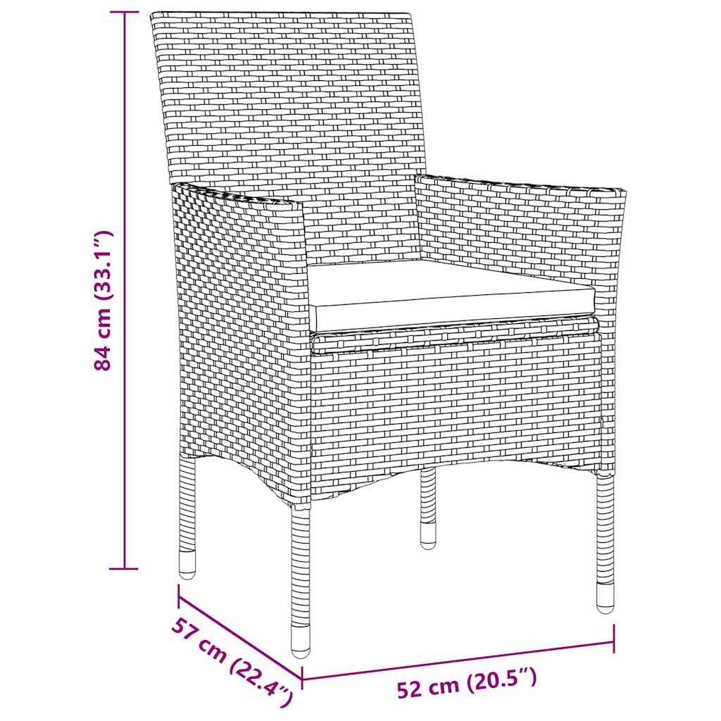 Set da Pranzo per Giardino con cuscino 3 pcs Nero polyrattan | homemem39