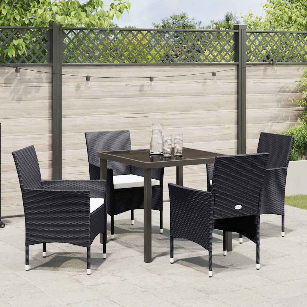 Set da Pranzo per Giardino con cuscino 5 pcs Nero Poly Rattan - homemem39