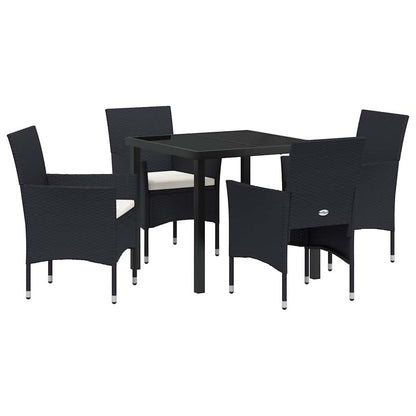 Set da Pranzo per Giardino con cuscino 5 pcs Nero Poly Rattan - homemem39