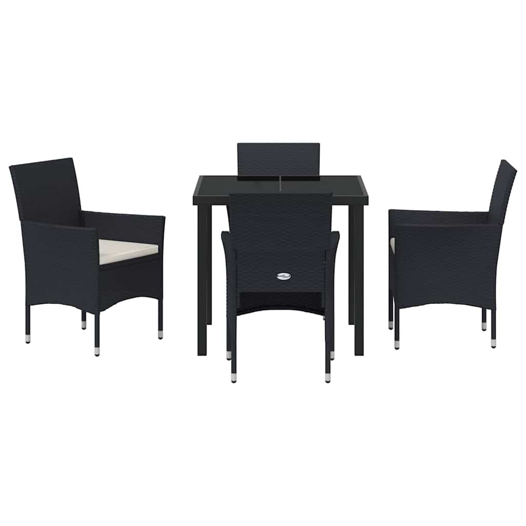 Set da Pranzo per Giardino con cuscino 5 pcs Nero Poly Rattan - homemem39
