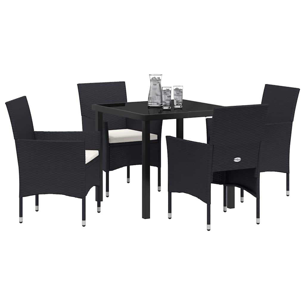 Set da Pranzo per Giardino con cuscino 5 pcs Nero Poly Rattan - homemem39