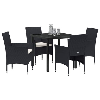 Set da Pranzo per Giardino con cuscino 5 pcs Nero Poly Rattan - homemem39