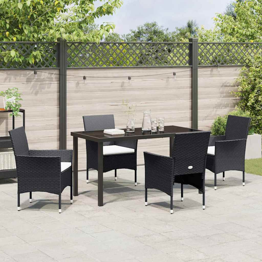 Set da Pranzo per Giardino con cuscino 5 pcs Nero Poly Rattan - homemem39