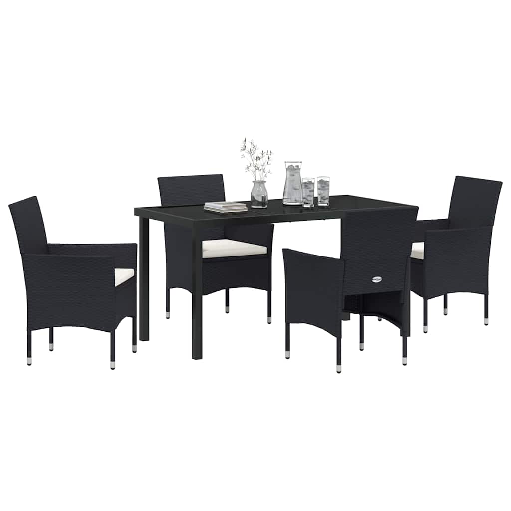 Set da Pranzo per Giardino con cuscino 5 pcs Nero Poly Rattan - homemem39