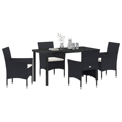 Set da Pranzo per Giardino con cuscino 5 pcs Nero Poly Rattan - homemem39