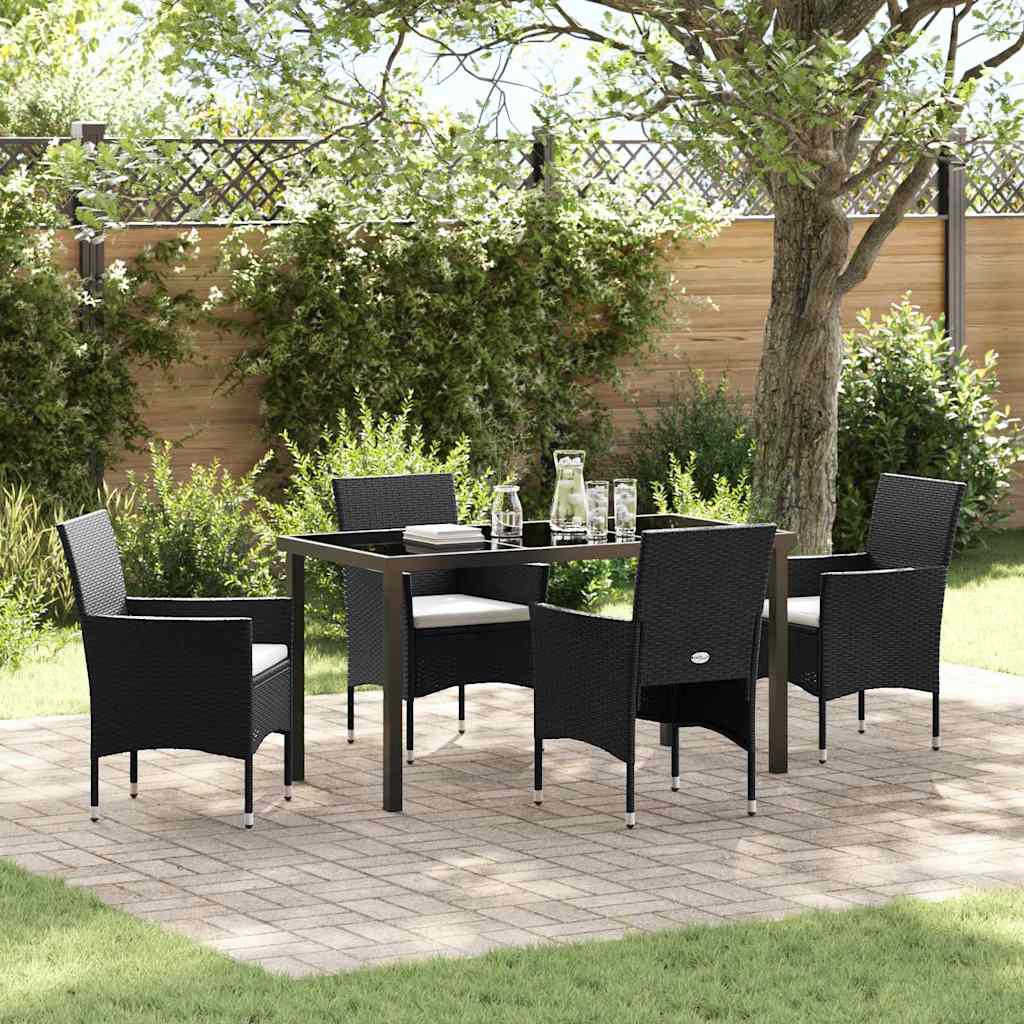 Set da Pranzo per Giardino con cuscino 5 pcs Nero Poly Rattan - homemem39