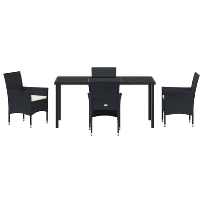 Set da Pranzo per Giardino con cuscino 5 pcs Nero Poly Rattan - homemem39