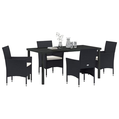 Set da Pranzo per Giardino con cuscino 5 pcs Nero Poly Rattan - homemem39