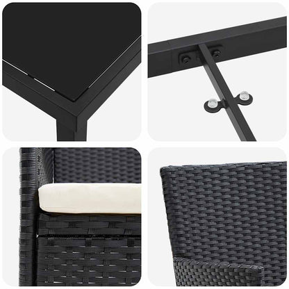 Set da Pranzo per Giardino con cuscino 7 pcs Nero Poly Rattan - homemem39