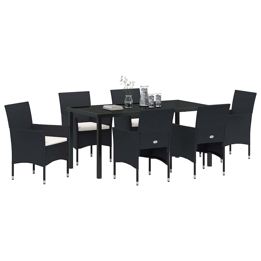 Set da Pranzo per Giardino con cuscino 7 pcs Nero Poly Rattan - homemem39