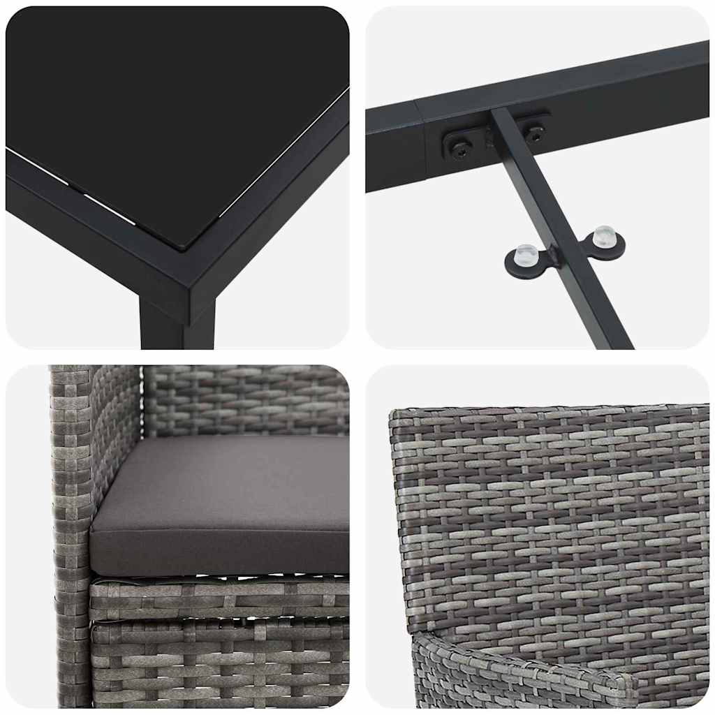 Set da Pranzo per Giardino con cuscino 3 pcs Grigio Poly Rattan - homemem39