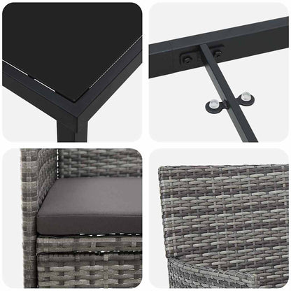 Set da Pranzo per Giardino con cuscino 3 pcs Grigio Poly Rattan - homemem39