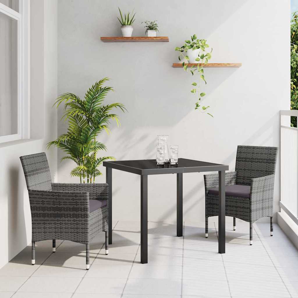 Set da Pranzo per Giardino con cuscino 3 pcs Grigio Poly Rattan - homemem39