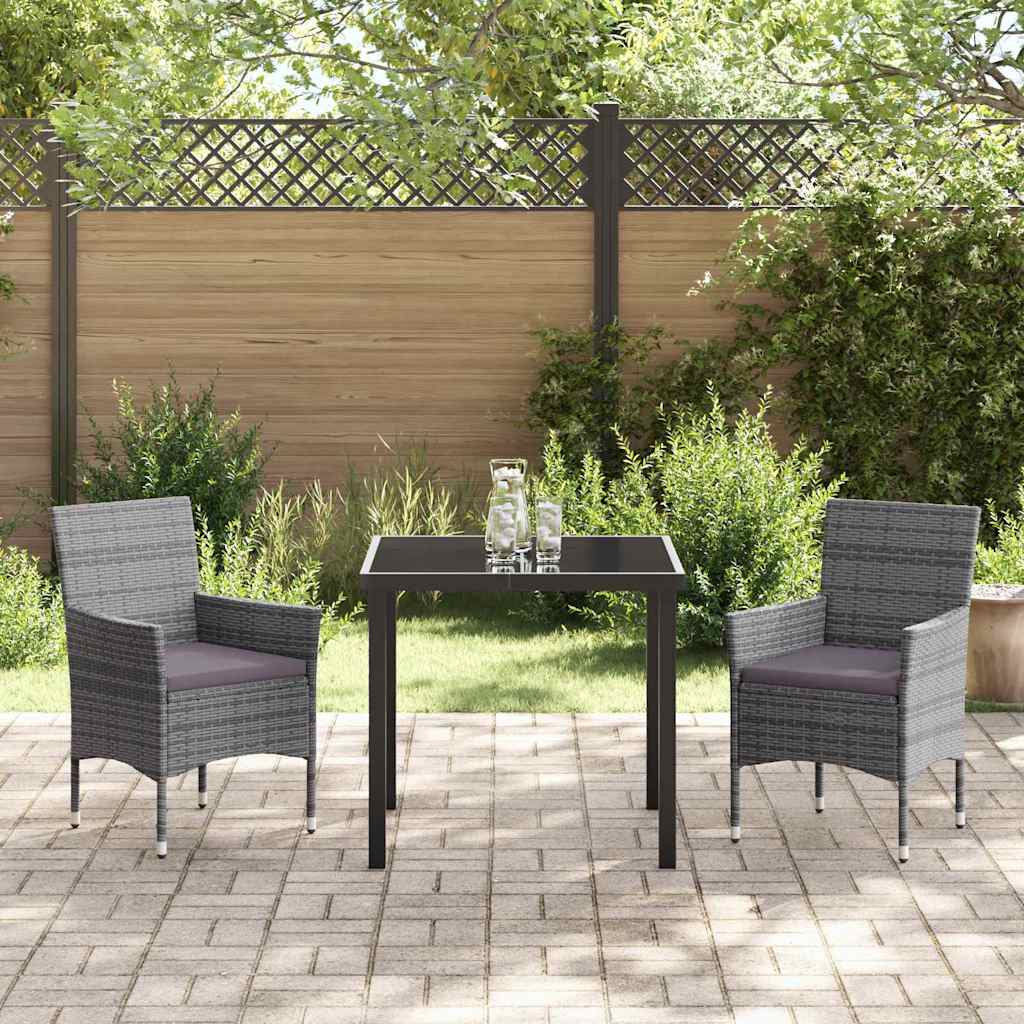 Set da Pranzo per Giardino con cuscino 3 pcs Grigio Poly Rattan - homemem39