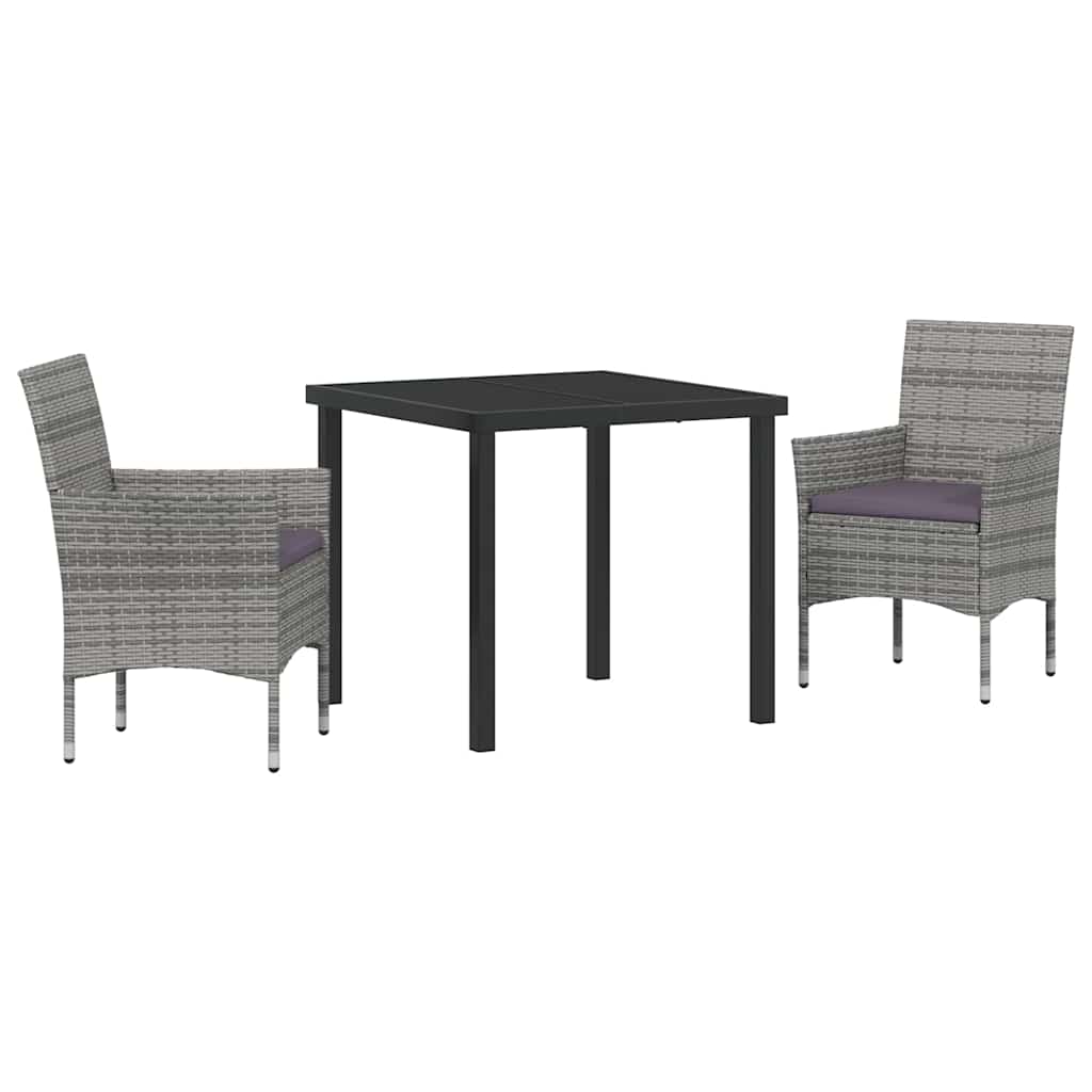 Set da Pranzo per Giardino con cuscino 3 pcs Grigio Poly Rattan - homemem39