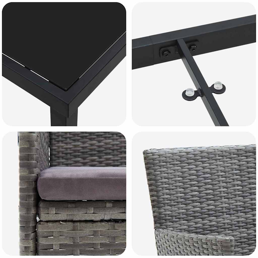 Set da Pranzo per Giardino con cuscino 5 pcs Grigio Poly Rattan - homemem39